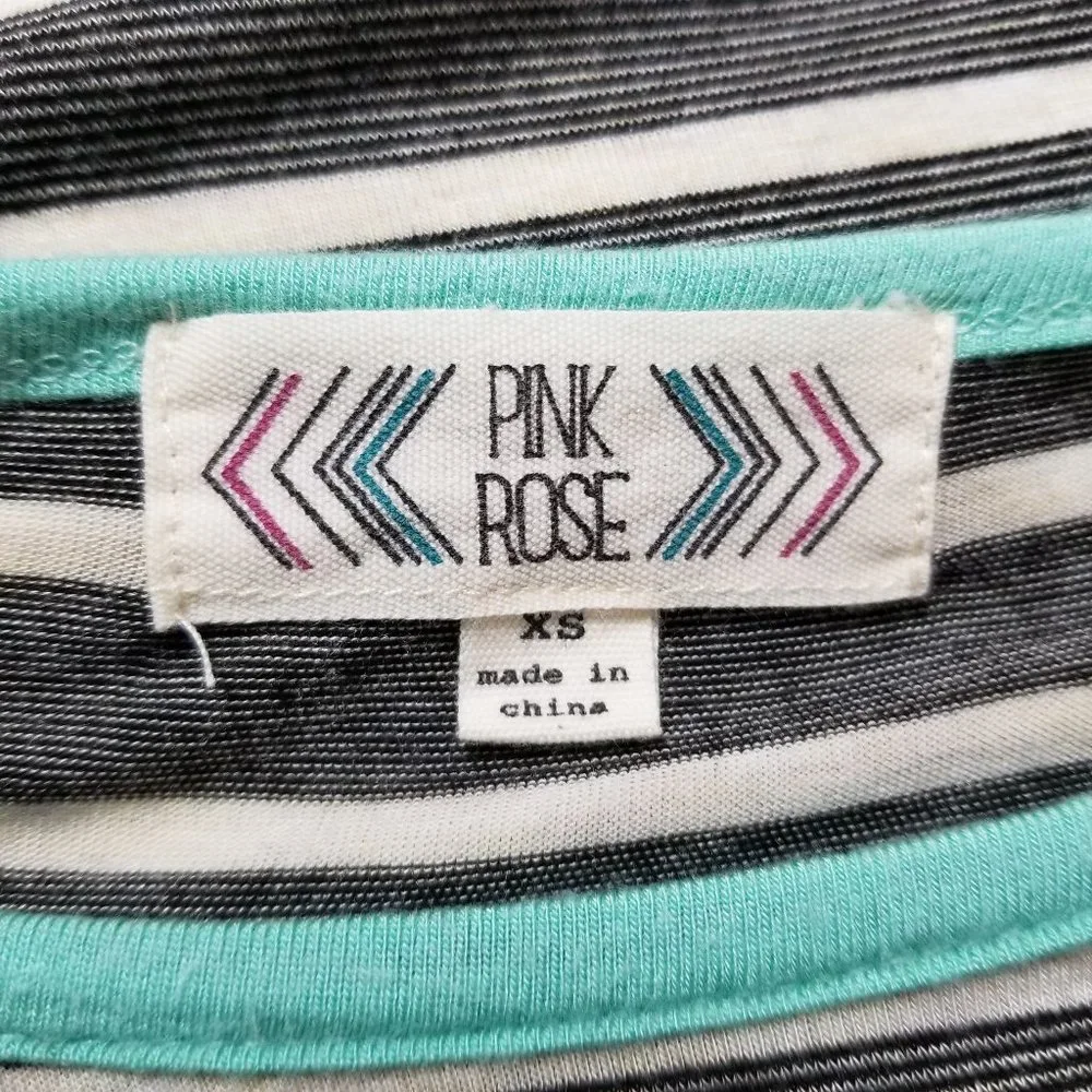 Pink Rose top XS striped dolman 3/4 sleeve curved hem stretch - Picture 9 of 10